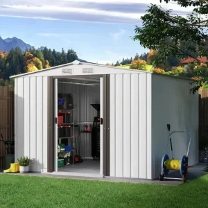 8 Ft. W x 8 Ft. D Metal Outdoor Storage Shed with Sliding Door