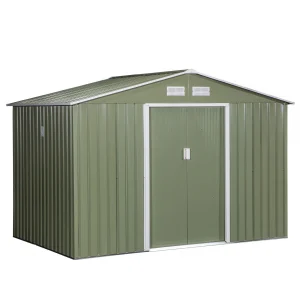 Spacious 9′ x 6′ Outdoor Storage Shed with Foundation, Sliding Doors, and Vents – Green