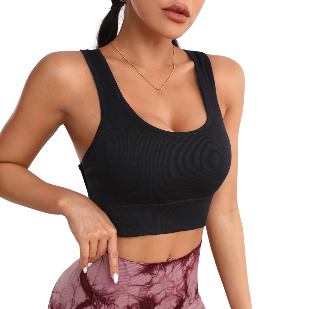 Women's Solid Color Cross Back Sports Bra - Shockproof & Backless Yoga Top - Image 2