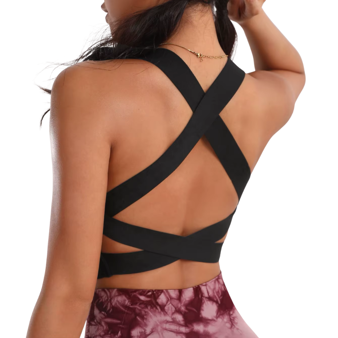 Women's Solid Color Cross Back Sports Bra - Shockproof & Backless Yoga Top - Image 4