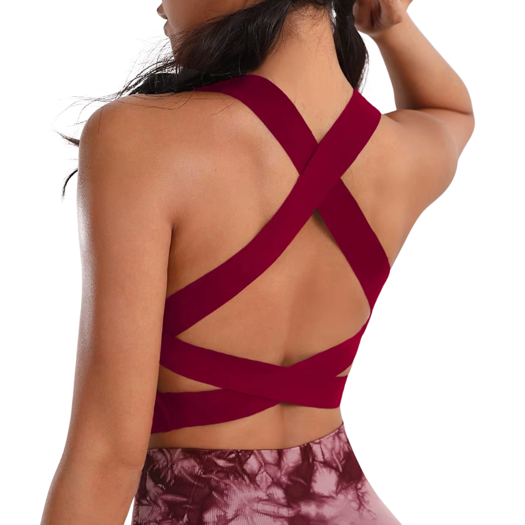 Women's Solid Color Cross Back Sports Bra - Shockproof & Backless Yoga Top - Image 6