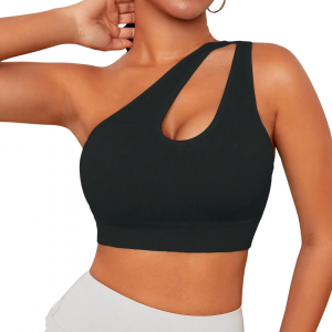 Women's One Shoulder Seamless Sports Bra - High Impact Padded Hollow Back Yoga & Gym Top