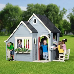 Spring Cottage Playhouse – Cedar Wood Kids’ Cottage with Kitchen & Accessories